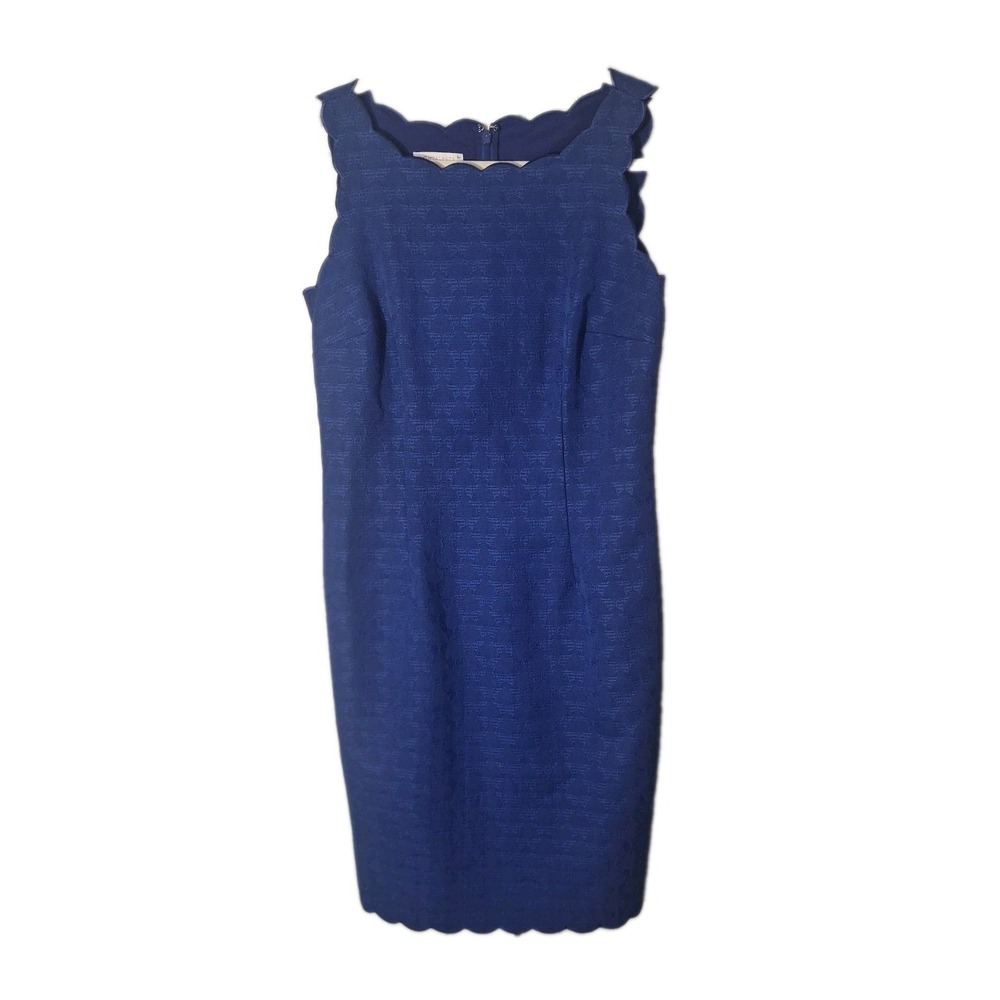 TALBOTS RSVP $139 Blue Embroidered Butterfly Jacquard Scalloped Dress Size 8